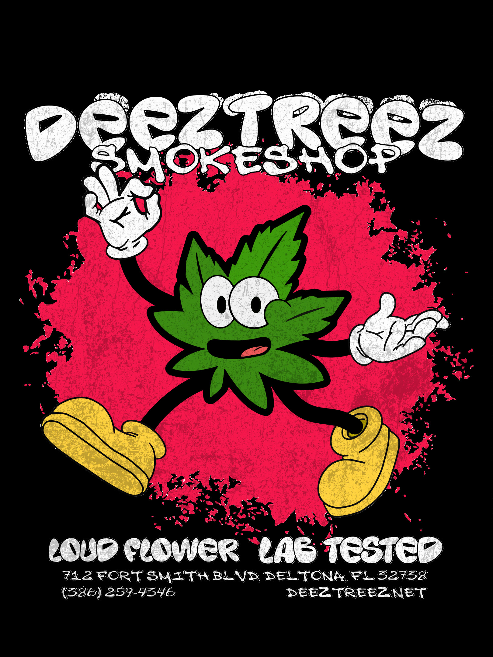 Deez Treez mascot poster, red colourway