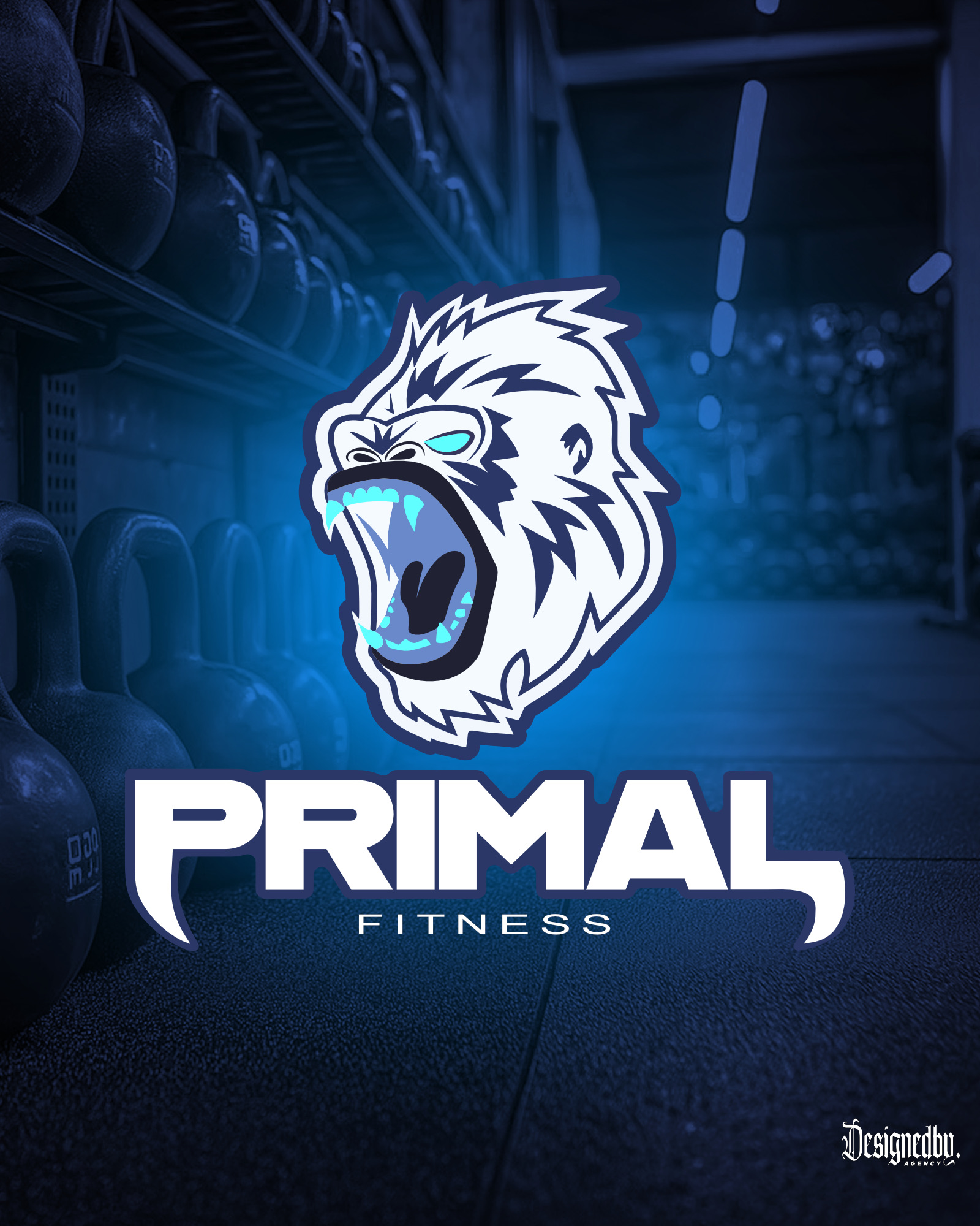 Primal Fitness logo on a dark gym poster