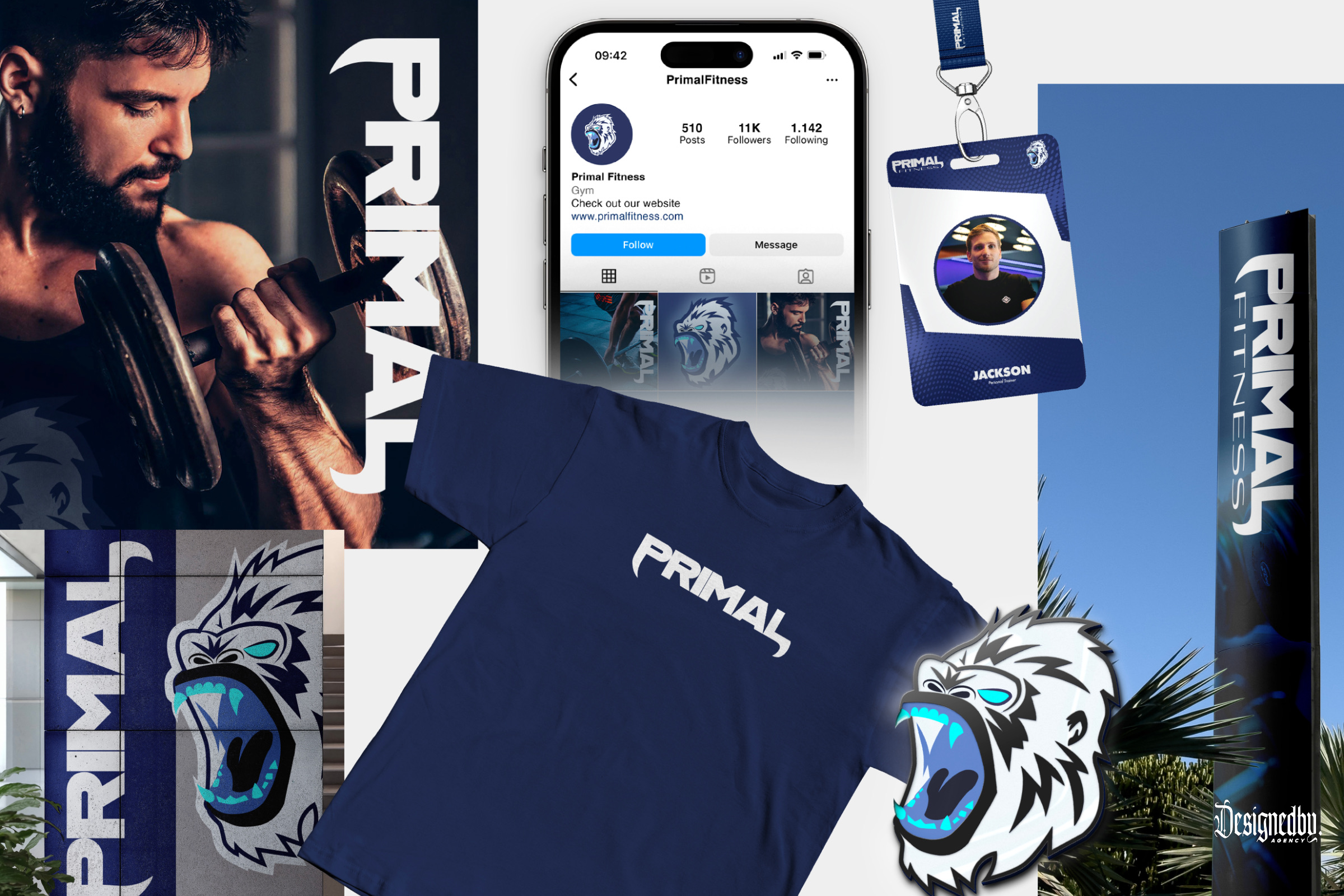 Primal Fitness apparel, staff lanyard, social and signage